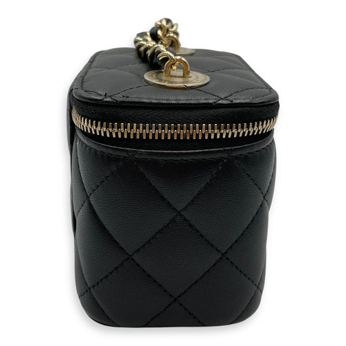 Vanity Case with Pearl Strap Black Crossbody Bag in Lambskin Gold hardware