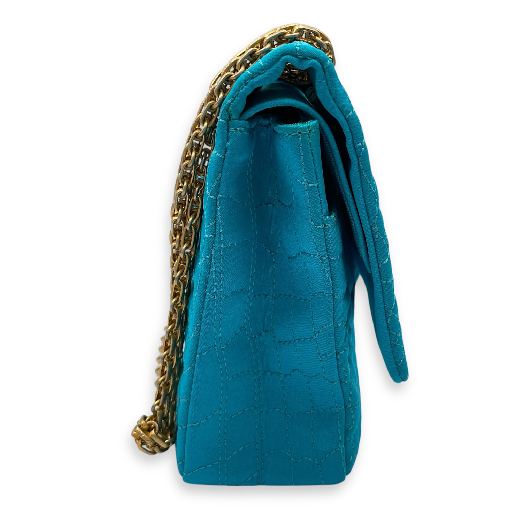 Reissue Seasonal Double Flap Blue Shoulder Bag in Satin, Gold hardware