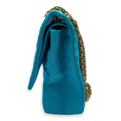 Reissue Seasonal Double Flap Blue Shoulder Bag in Satin, Gold hardware