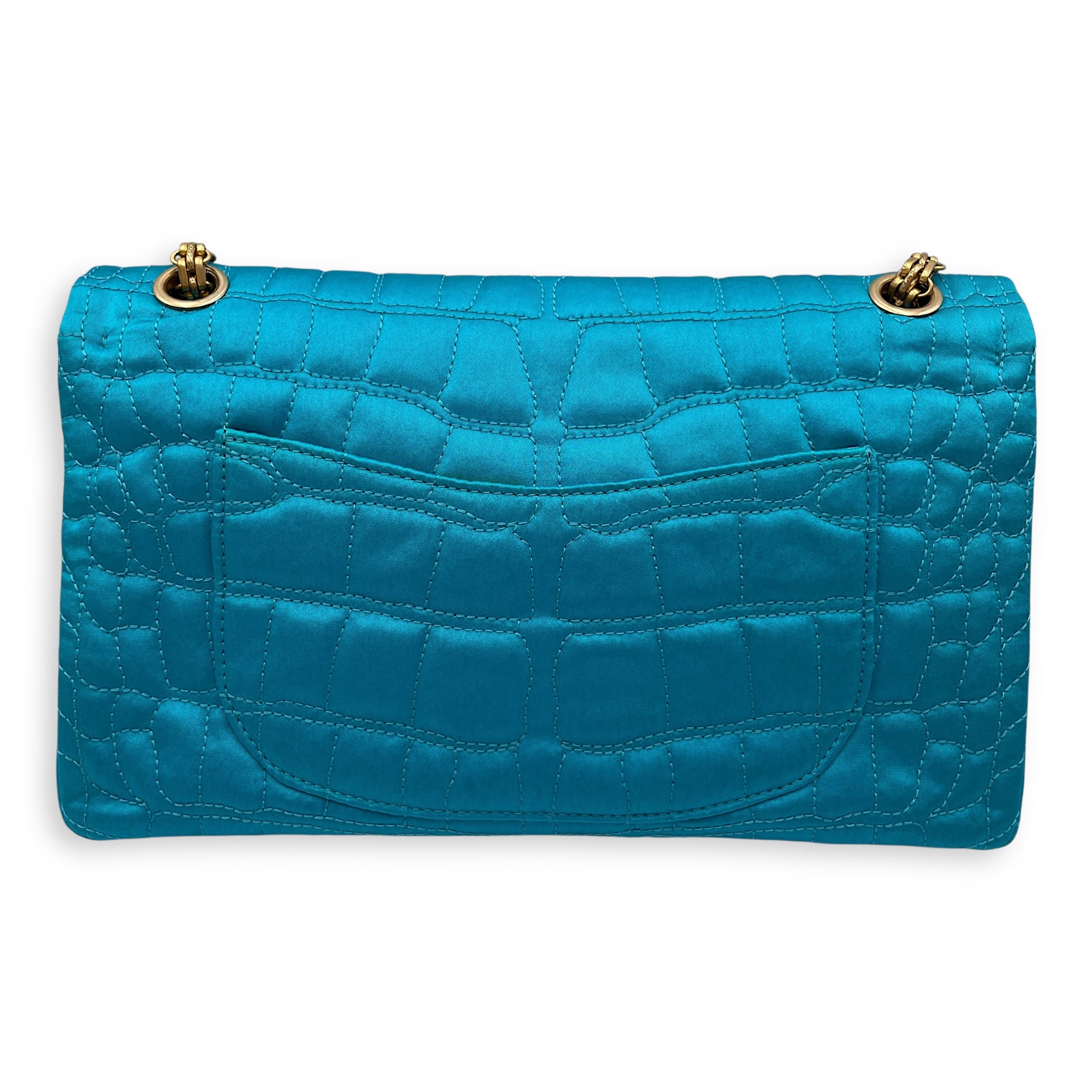 Reissue Seasonal Double Flap Blue Shoulder Bag in Satin, Gold hardware