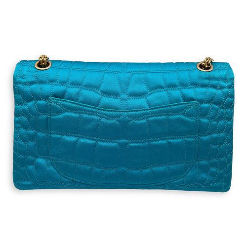 Reissue Seasonal Double Flap Blue Shoulder Bag in Satin, Gold hardware