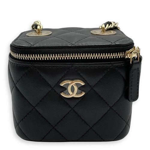 Vanity Case with Pearl Strap Black Crossbody Bag in Lambskin Gold hardware