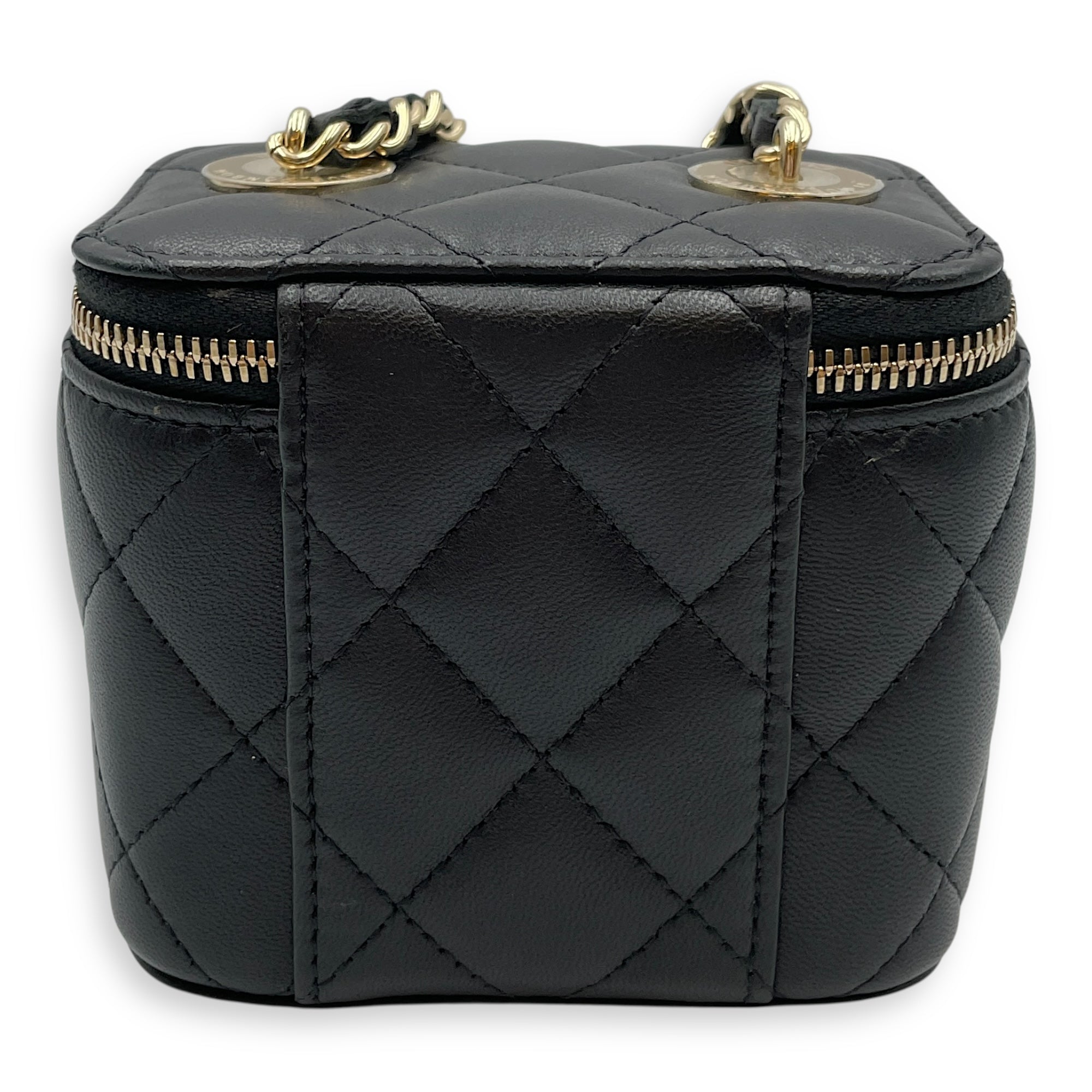 Vanity Case with Pearl Strap Black Crossbody Bag in Lambskin Gold hardware