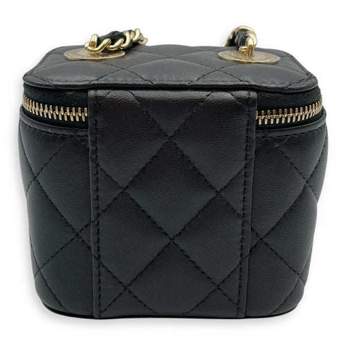 Vanity Case with Pearl Strap Black Crossbody Bag in Lambskin Gold hardware