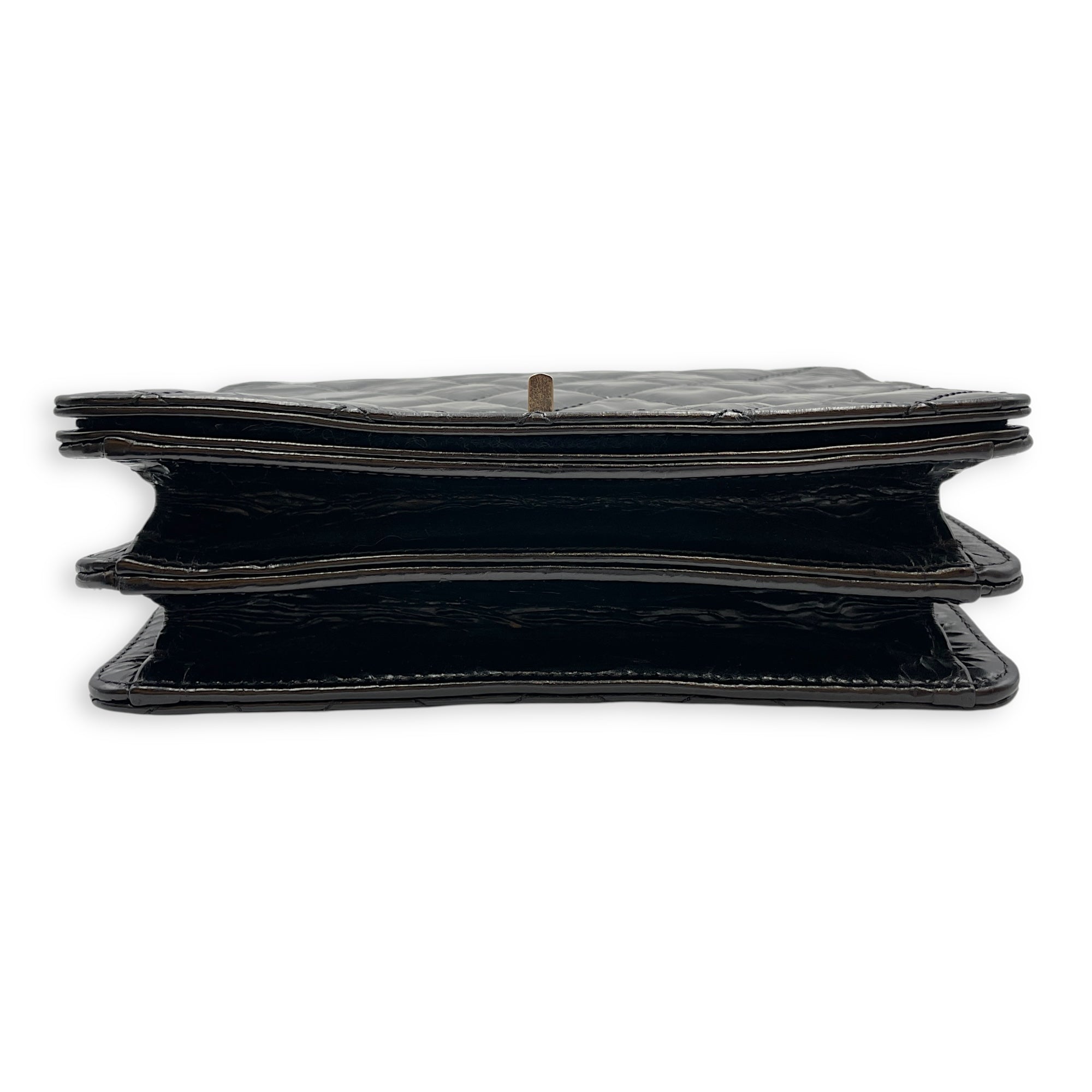 Crinkled Quilted Rita Flap Black Shoulder Bag in Distressed Leather, Brushed Gold hardware