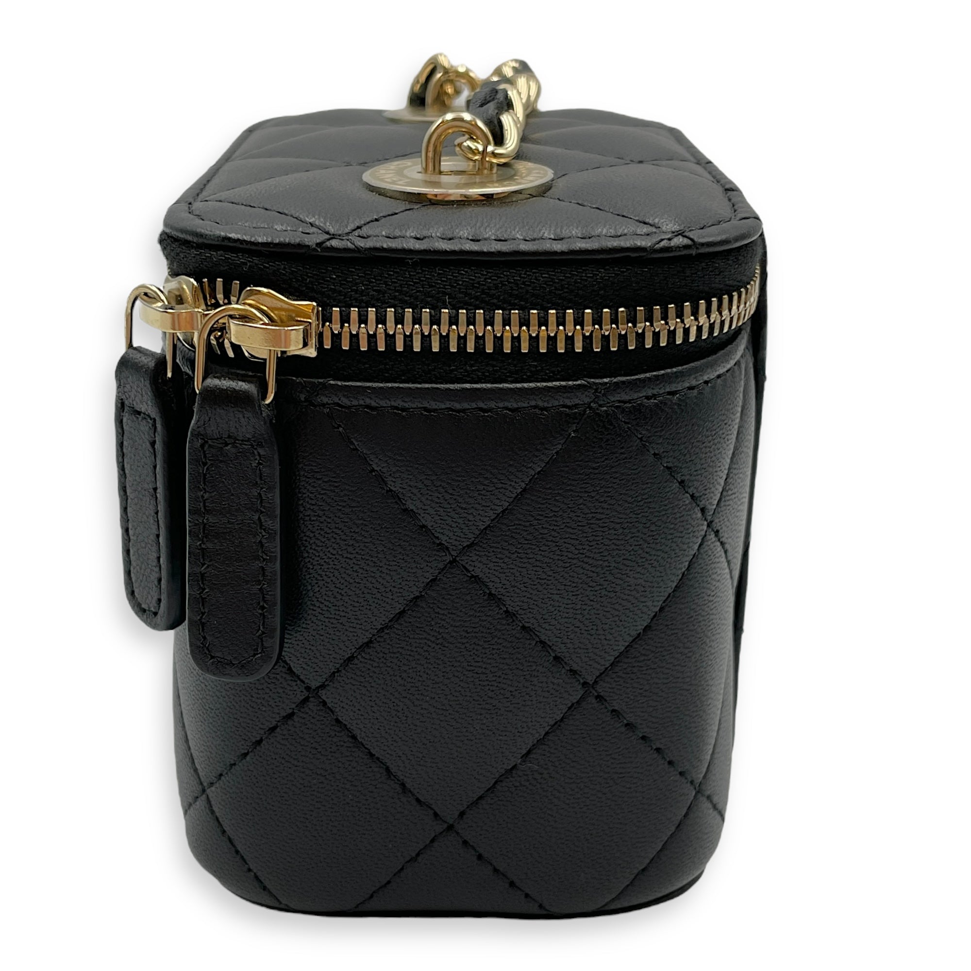Vanity Case with Pearl Strap Black Crossbody Bag in Lambskin Gold hardware