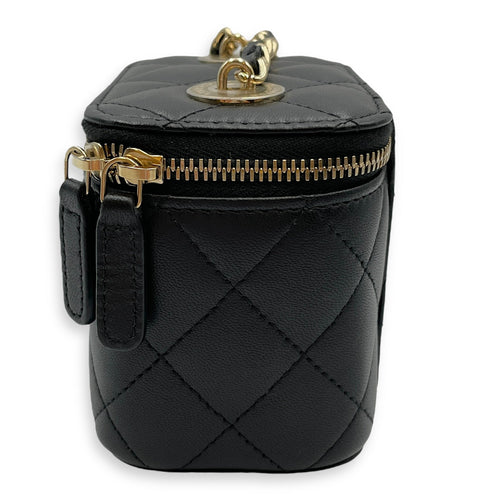 Vanity Case with Pearl Strap Black Crossbody Bag in Lambskin Gold hardware