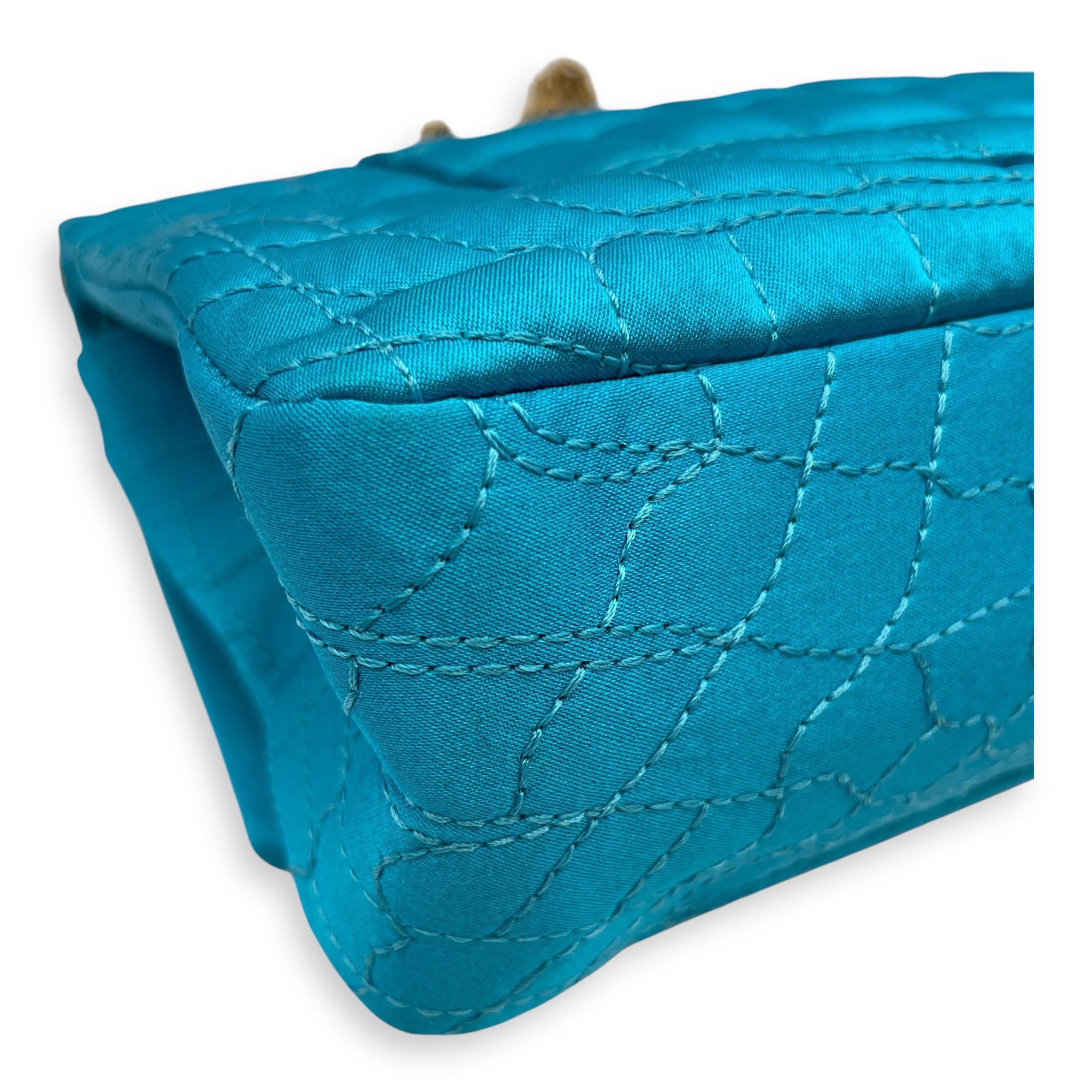 Reissue Seasonal Double Flap Blue Shoulder Bag in Satin, Gold hardware