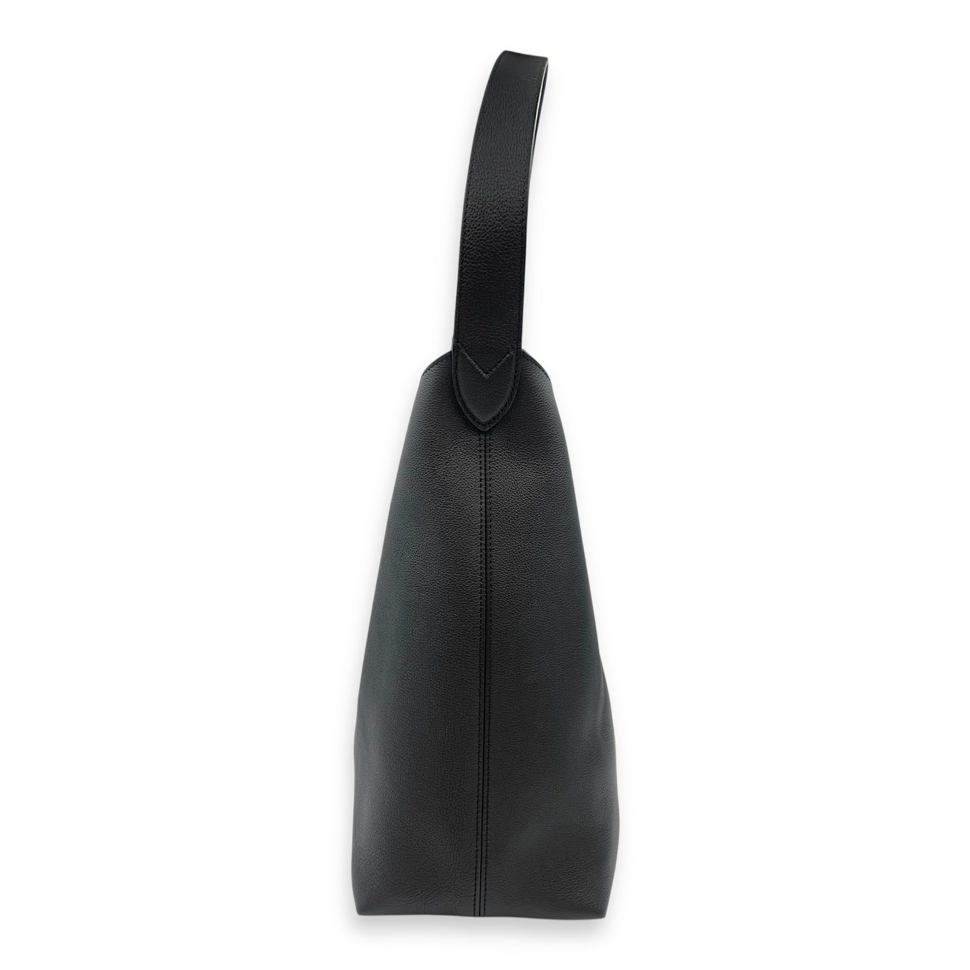 Low Key Hobo MM Black Shoulder Bag in Calfskin, Gold hardware