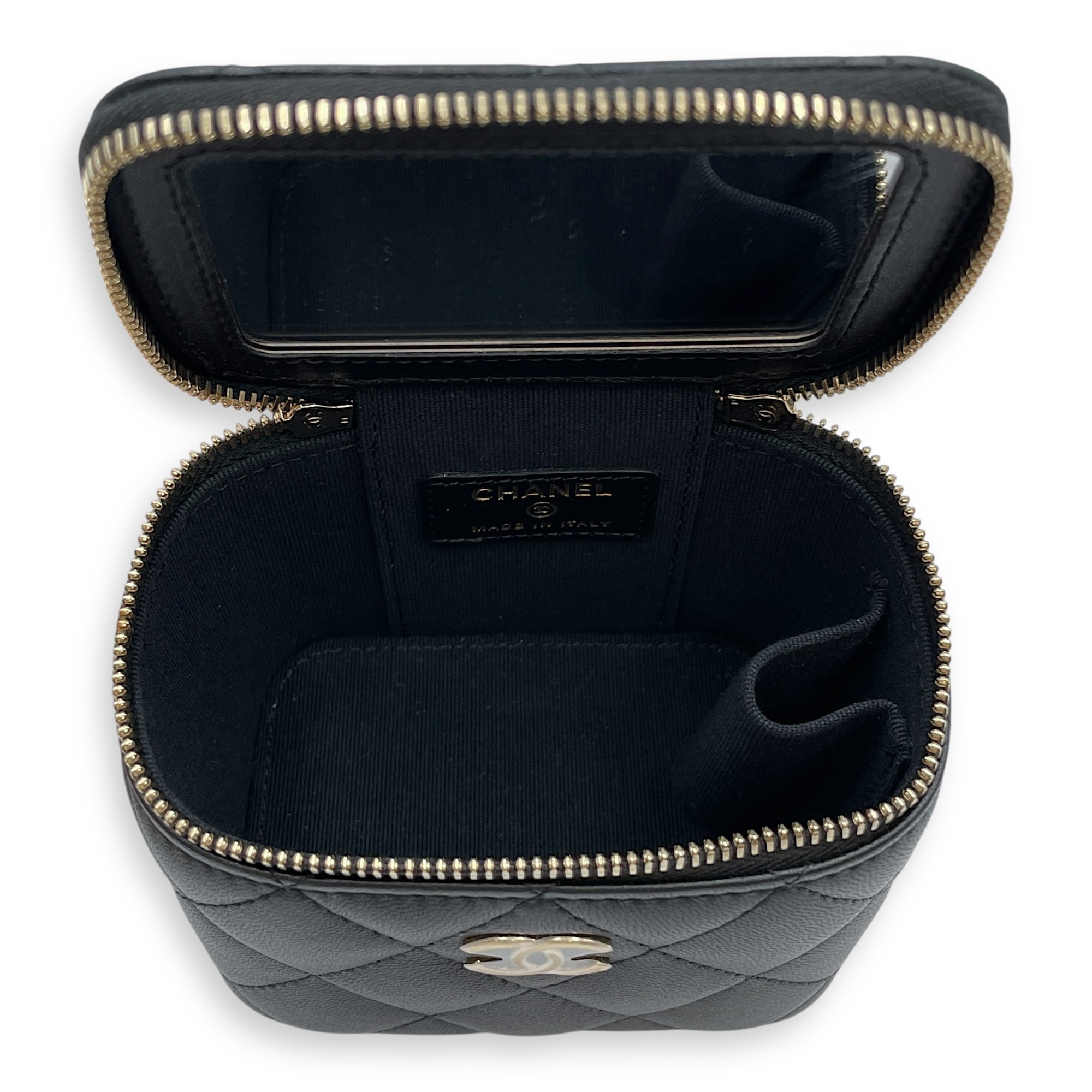 Vanity Case with Pearl Strap Black Crossbody Bag in Lambskin Gold hardware