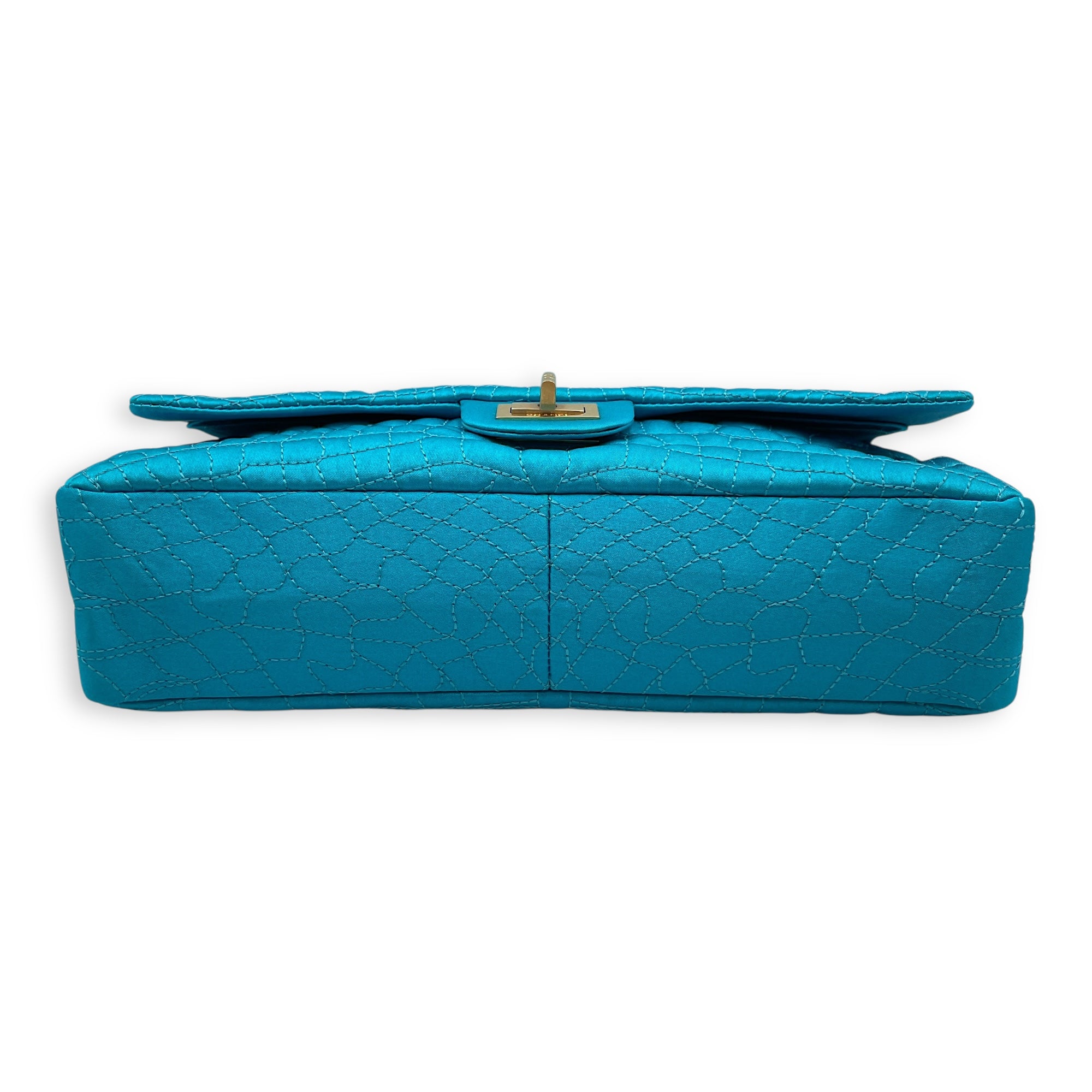 Reissue Seasonal Double Flap Blue Shoulder Bag in Satin, Gold hardware