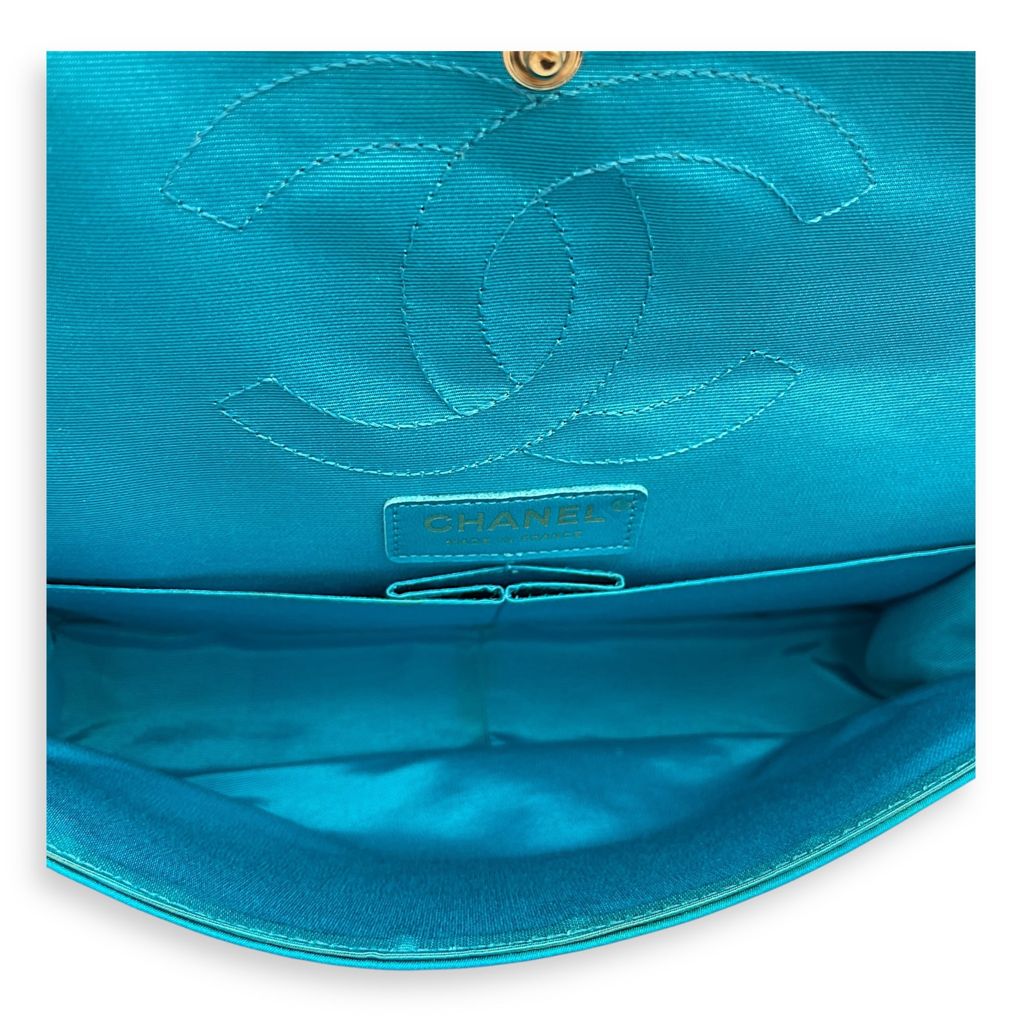 Reissue Seasonal Double Flap Blue Shoulder Bag in Satin, Gold hardware