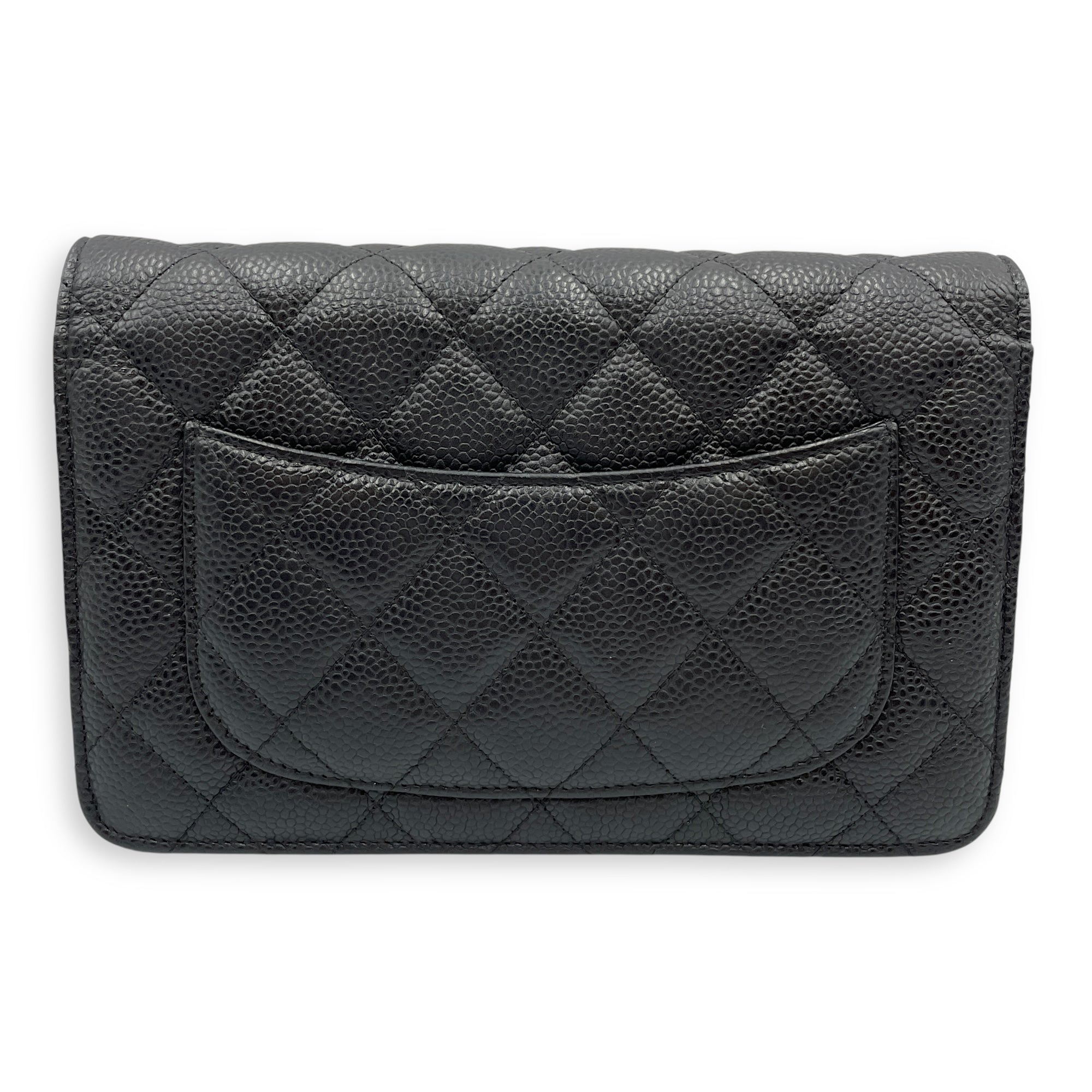 Quilted CC Wallet on Chain Black Crossbody Bag in Caviar Leather, Gold hardware
