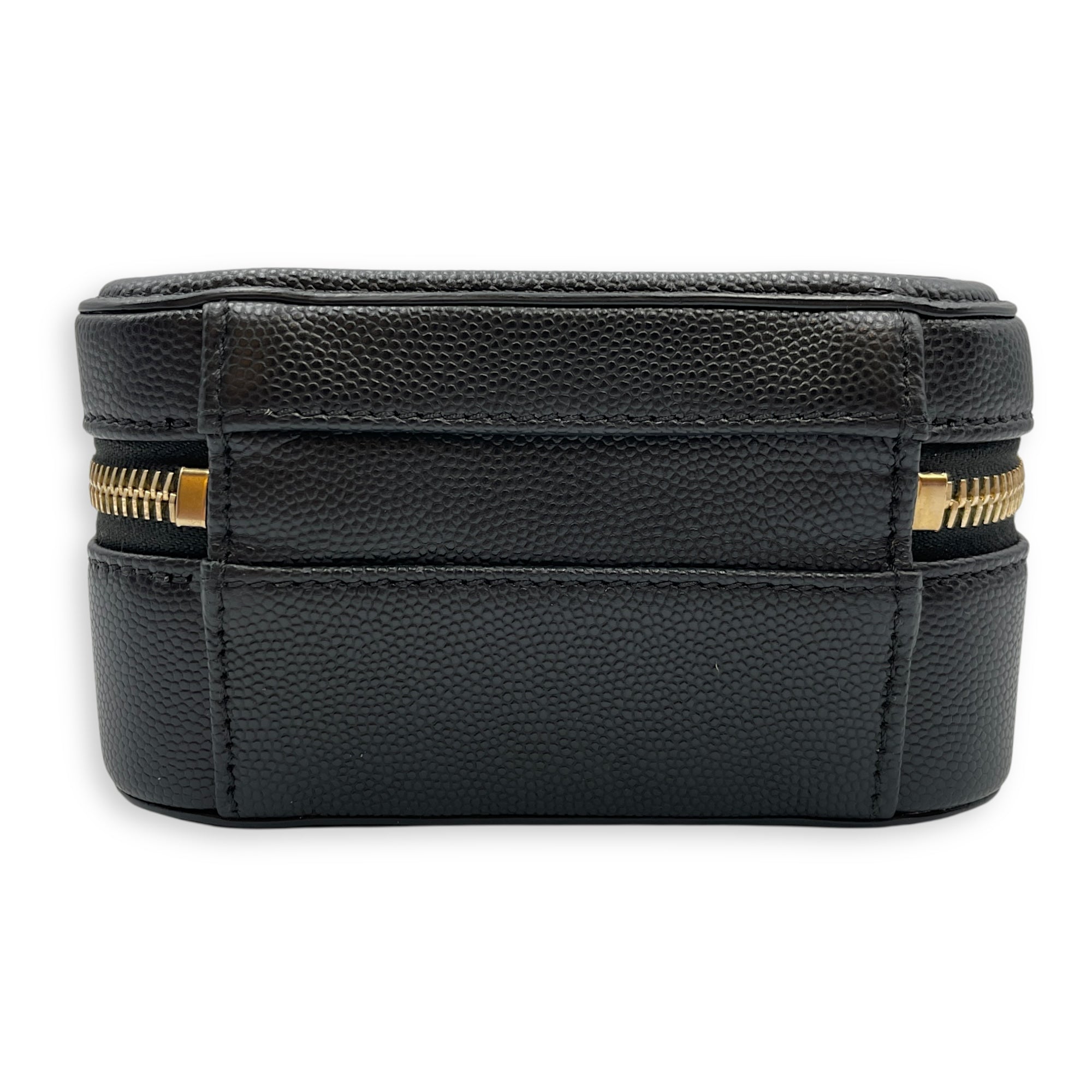 Quilted Filigree Vanity Case Black Crossbody Bag in Caviar Leather, Gold hardware