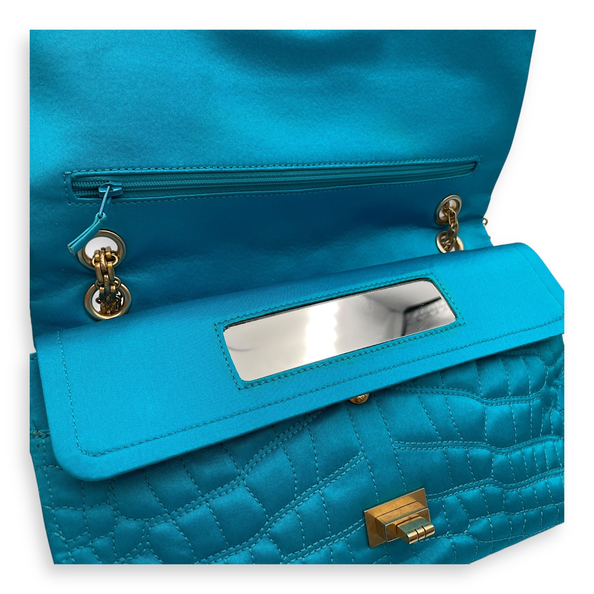 Reissue Seasonal Double Flap Blue Shoulder Bag in Satin, Gold hardware