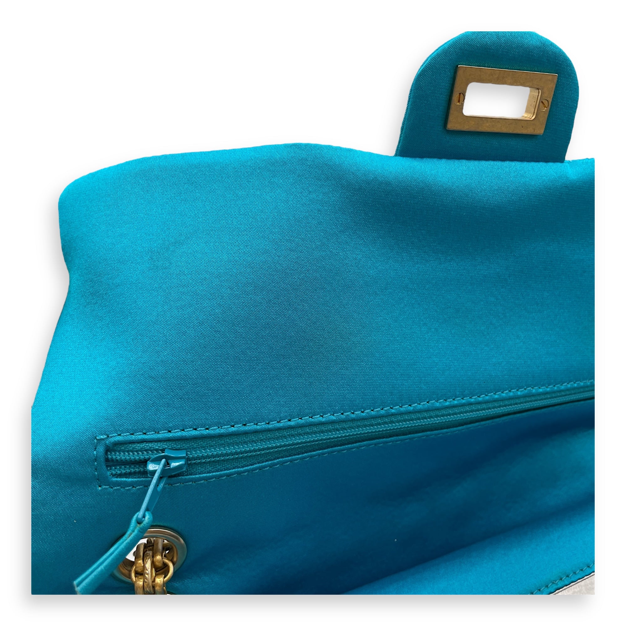 Reissue Seasonal Double Flap Blue Shoulder Bag in Satin, Gold hardware
