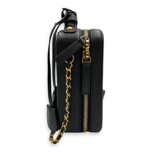 Quilted Filigree Vanity Case Black Crossbody Bag in Caviar Leather, Gold hardware