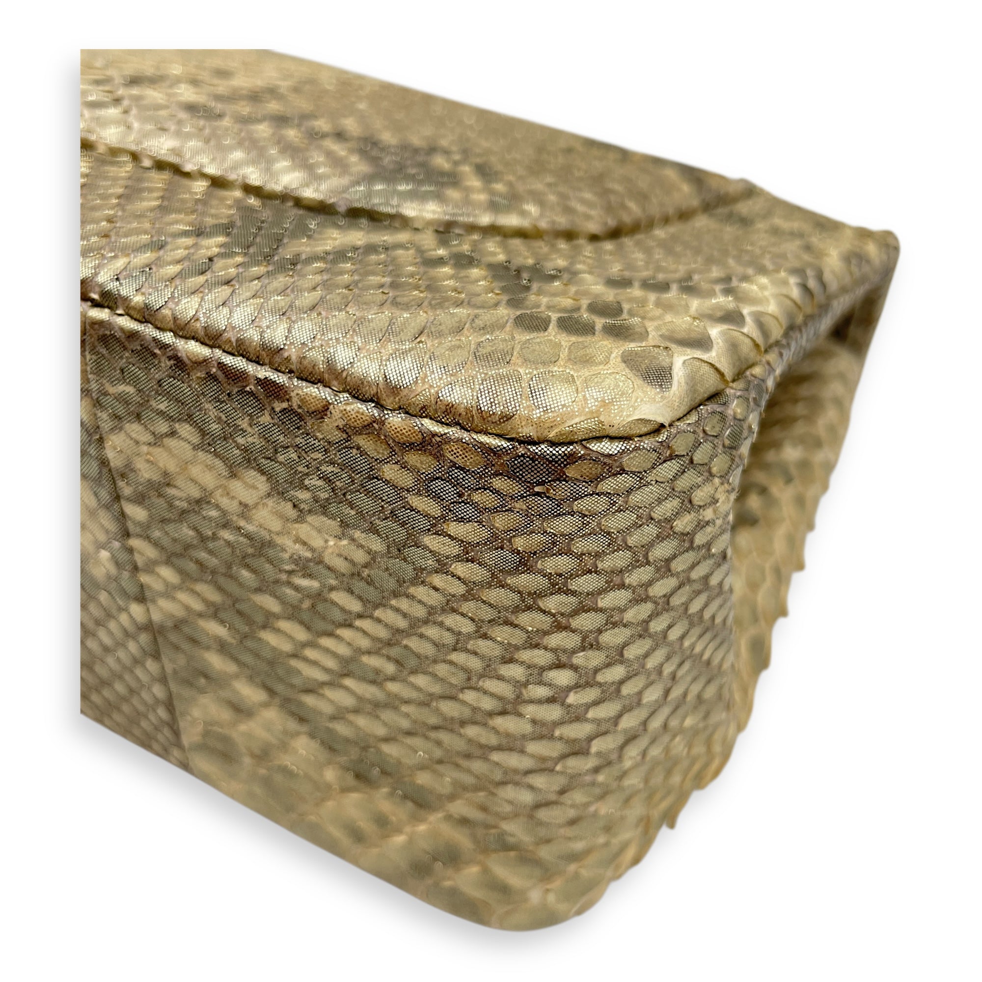 Python Double Flap Jumbo Gold Shoulder Bag in Python Leather, Gold hardware