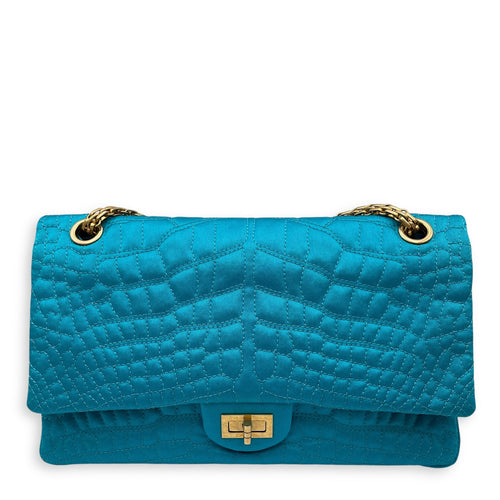 Reissue Seasonal Double Flap Blue Shoulder Bag in Satin Gold hardware
