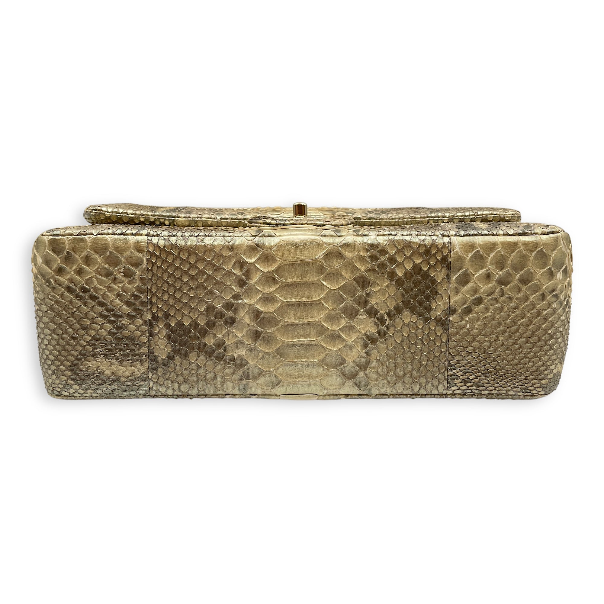 Python Double Flap Jumbo Gold Shoulder Bag in Python Leather, Gold hardware