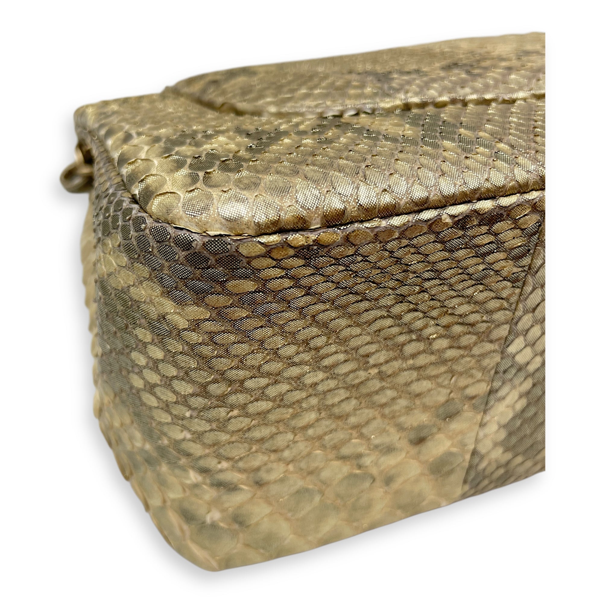 Python Double Flap Jumbo Gold Shoulder Bag in Python Leather, Gold hardware