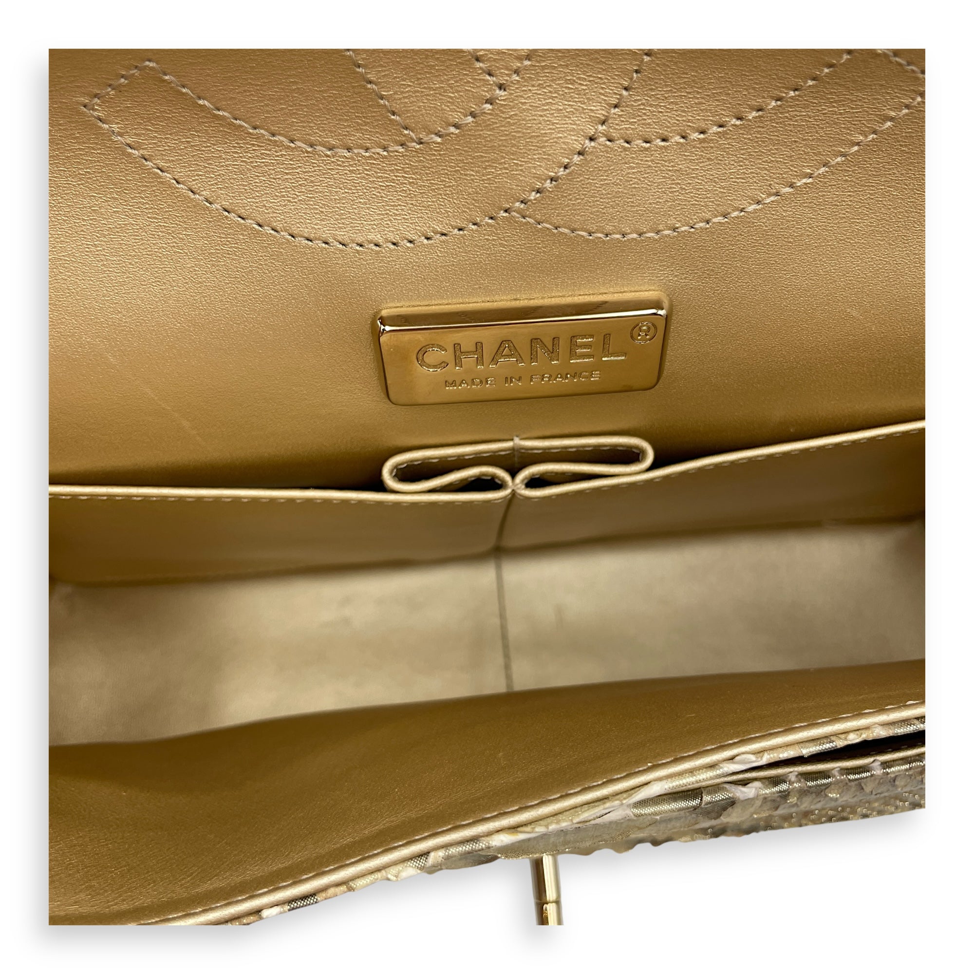Python Double Flap Jumbo Gold Shoulder Bag in Python Leather, Gold hardware