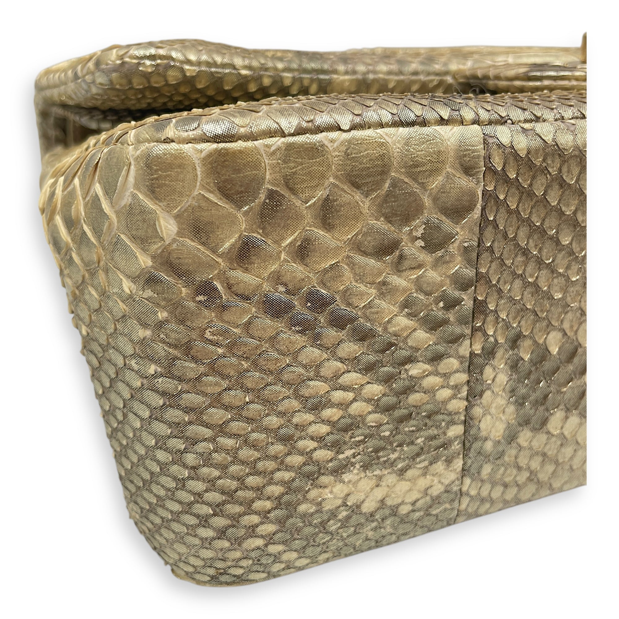 Python Double Flap Jumbo Gold Shoulder Bag in Python Leather, Gold hardware