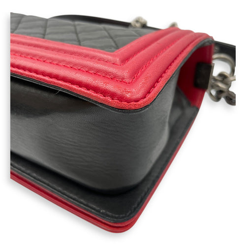 Bi-Colour Medium Boy  Red/Black  Crossbody Bag in Lambskin Brushed Palladium hardware