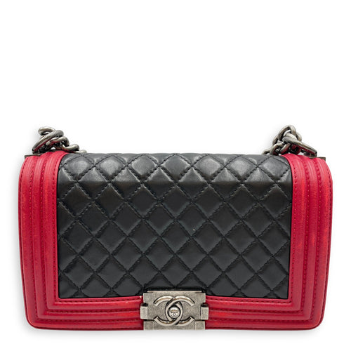 Bi-Colour Medium Boy  Red/Black  Crossbody Bag in Lambskin Brushed Palladium hardware