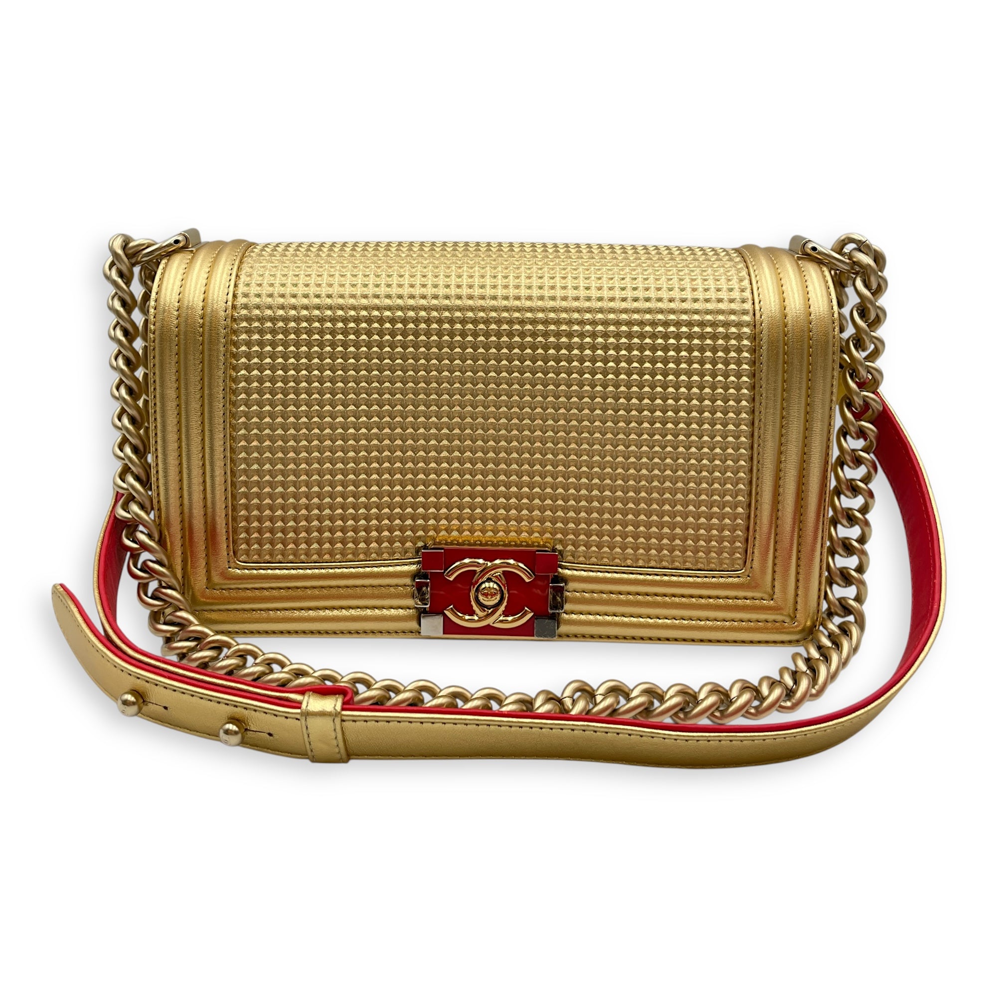 Cube Le Boy Medium Metallic Gold Shoulder Bag , Brushed Gold hardware