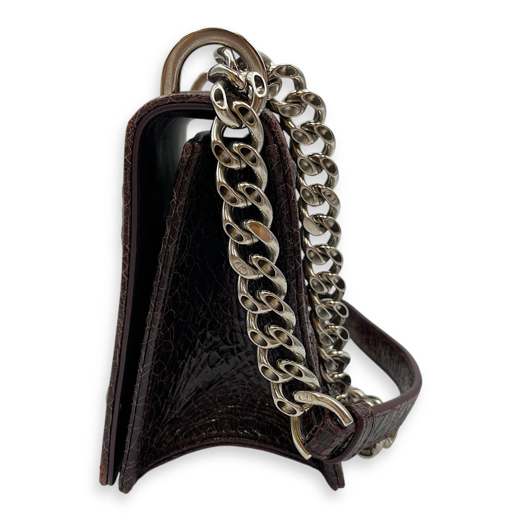 Ceramic Effect Leather Diorma Club Burgundy Crossbody Bag in Calfskin, Silver hardware