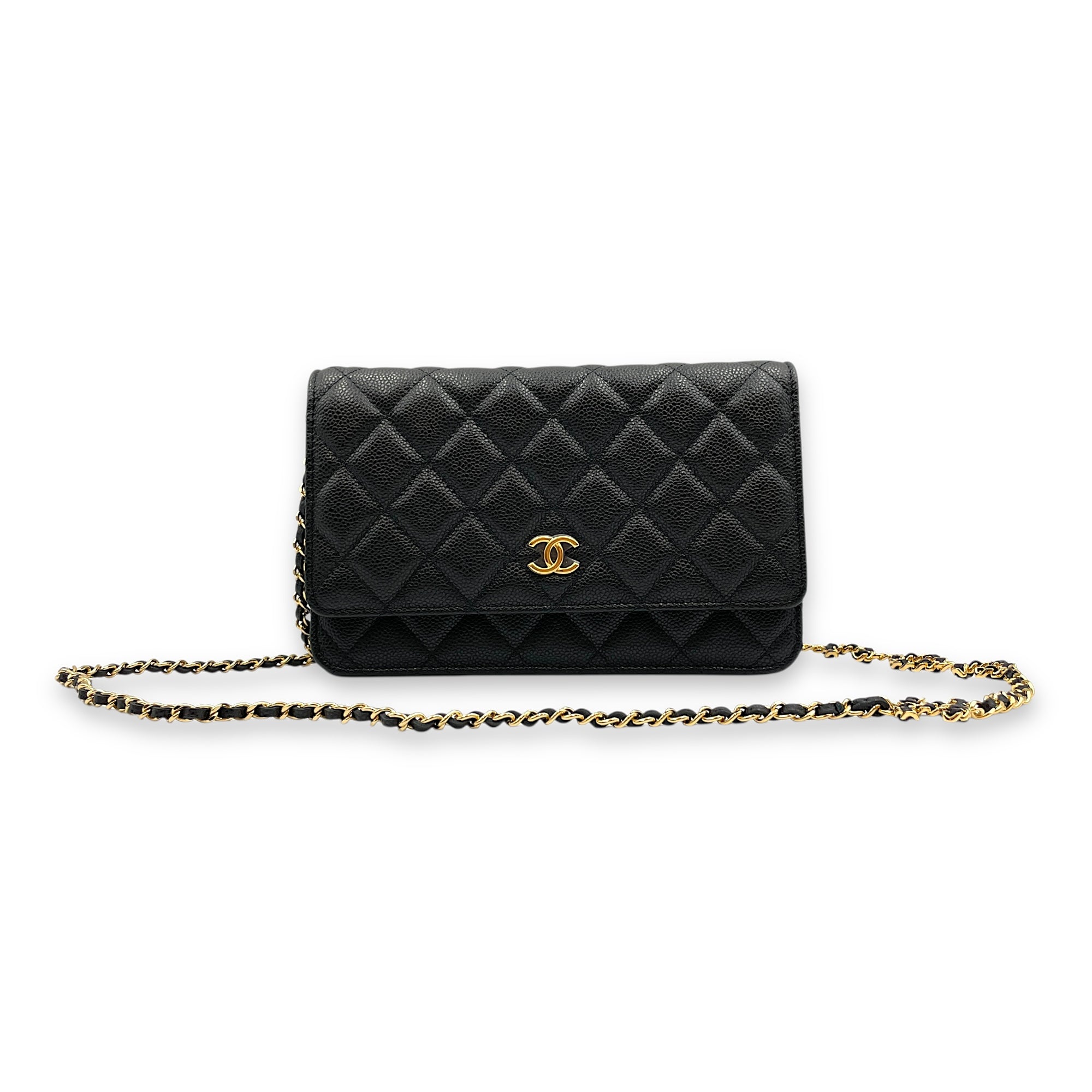 Wallet on Chain Black Crossbody Bag , Gold hardware