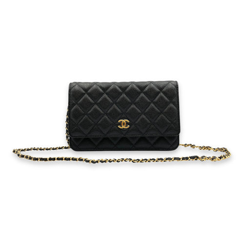 Wallet on Chain Black Crossbody Bag , Gold hardware