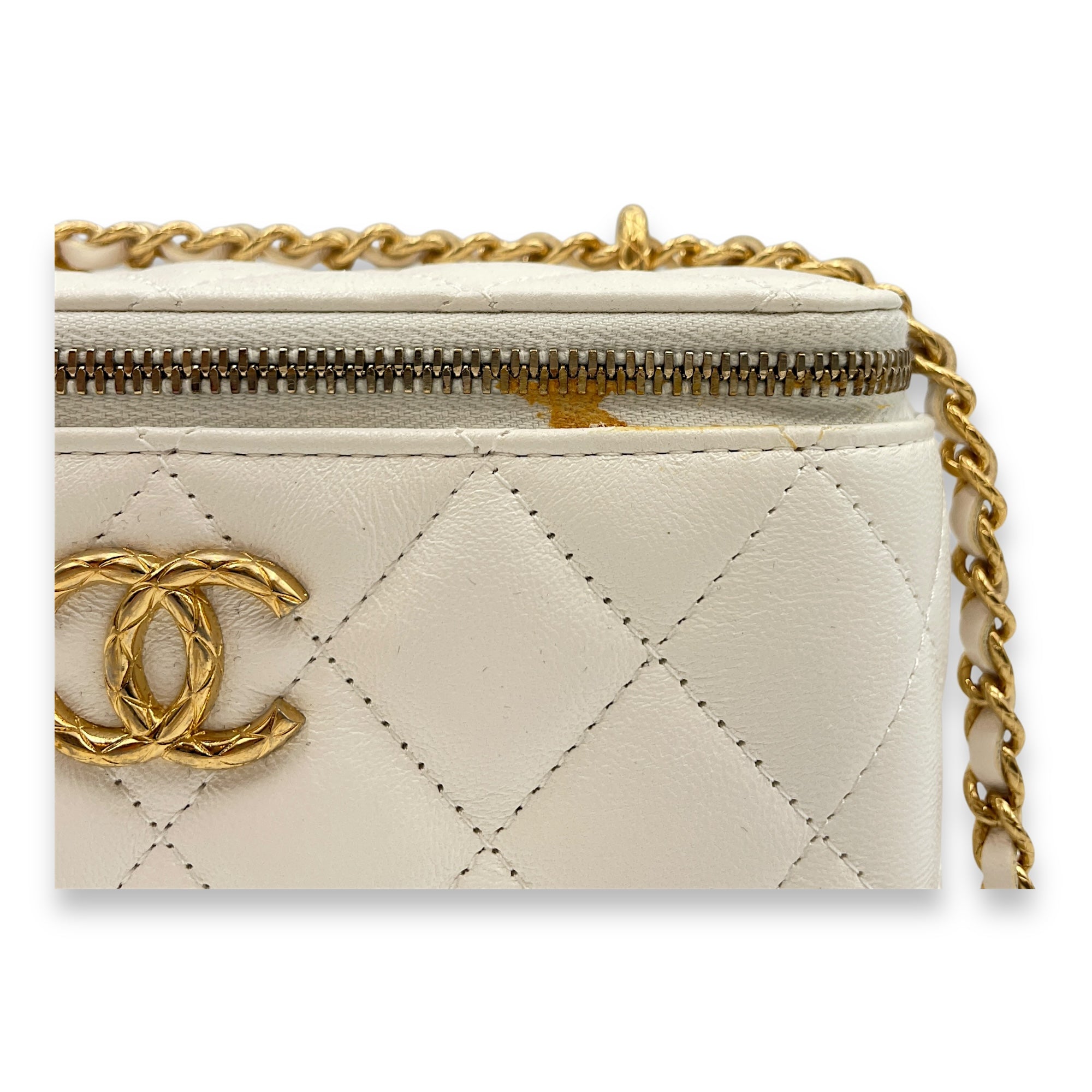 Vanity White Crossbody Bag in Lambskin, Gold hardware