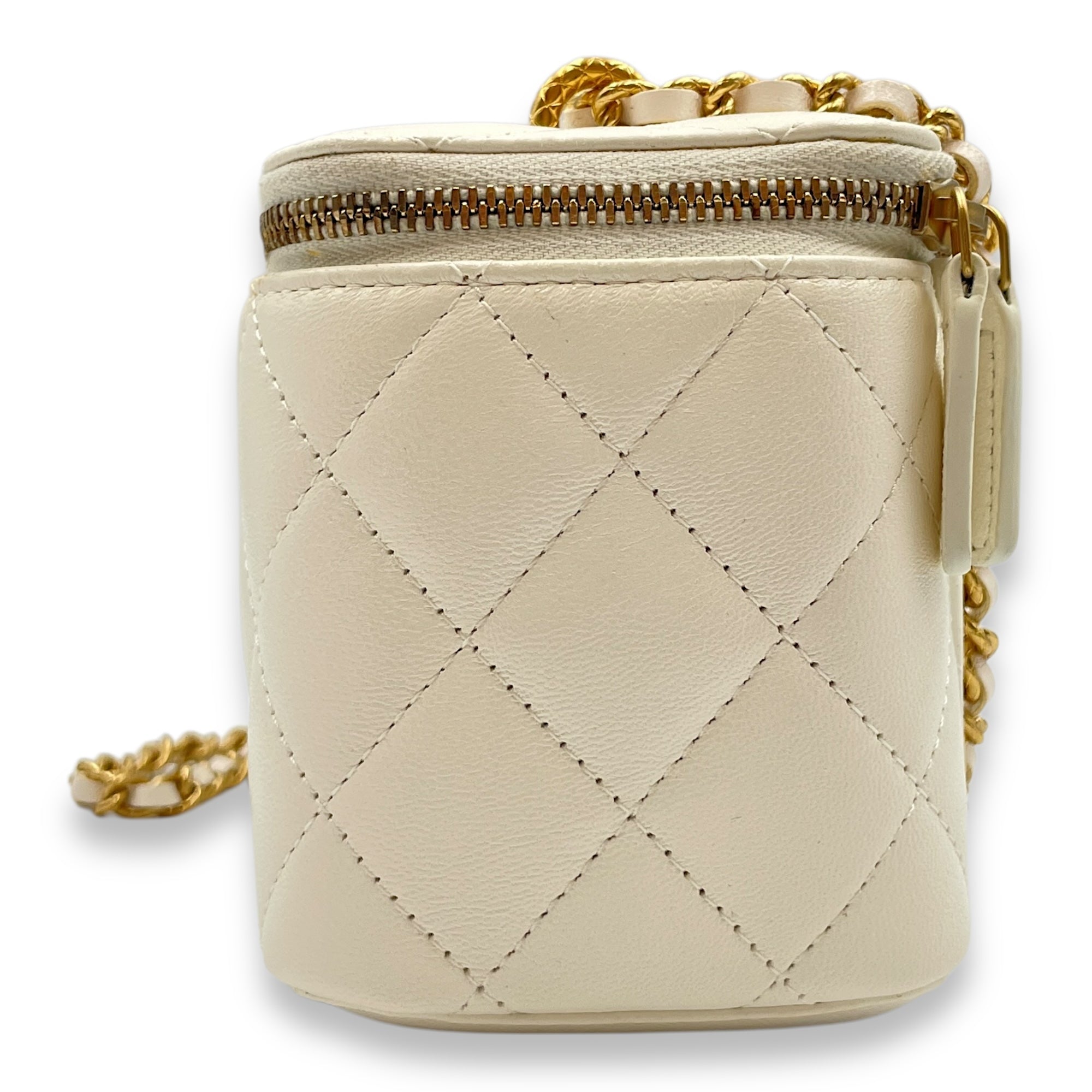 Vanity White Crossbody Bag in Lambskin, Gold hardware