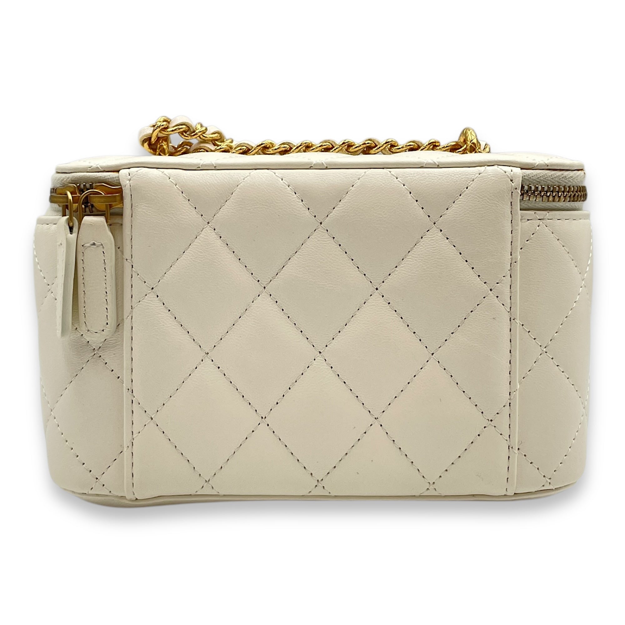 Vanity White Crossbody Bag in Lambskin, Gold hardware