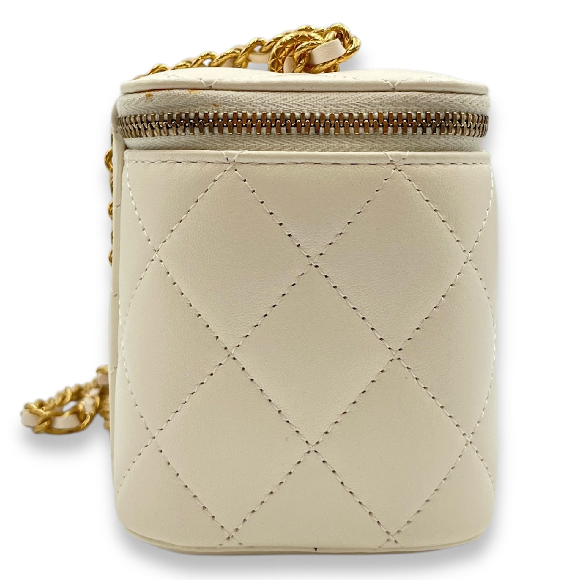 Vanity White Crossbody Bag in Lambskin, Gold hardware