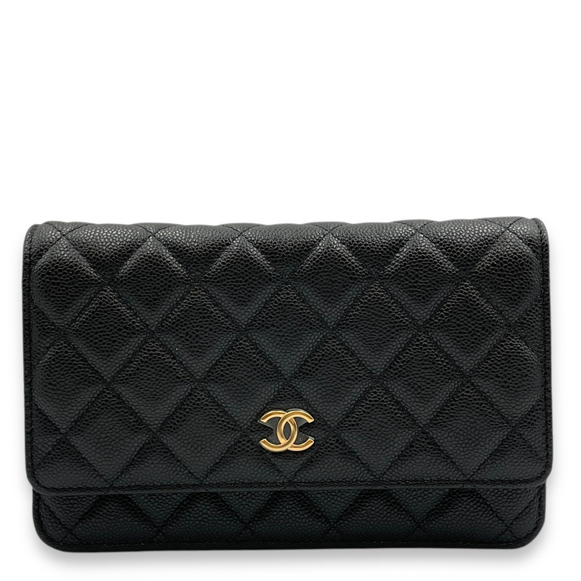 Wallet on Chain Black Crossbody Bag , Gold hardware