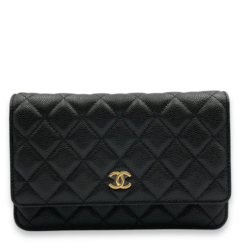 Wallet on Chain Black Crossbody Bag , Gold hardware