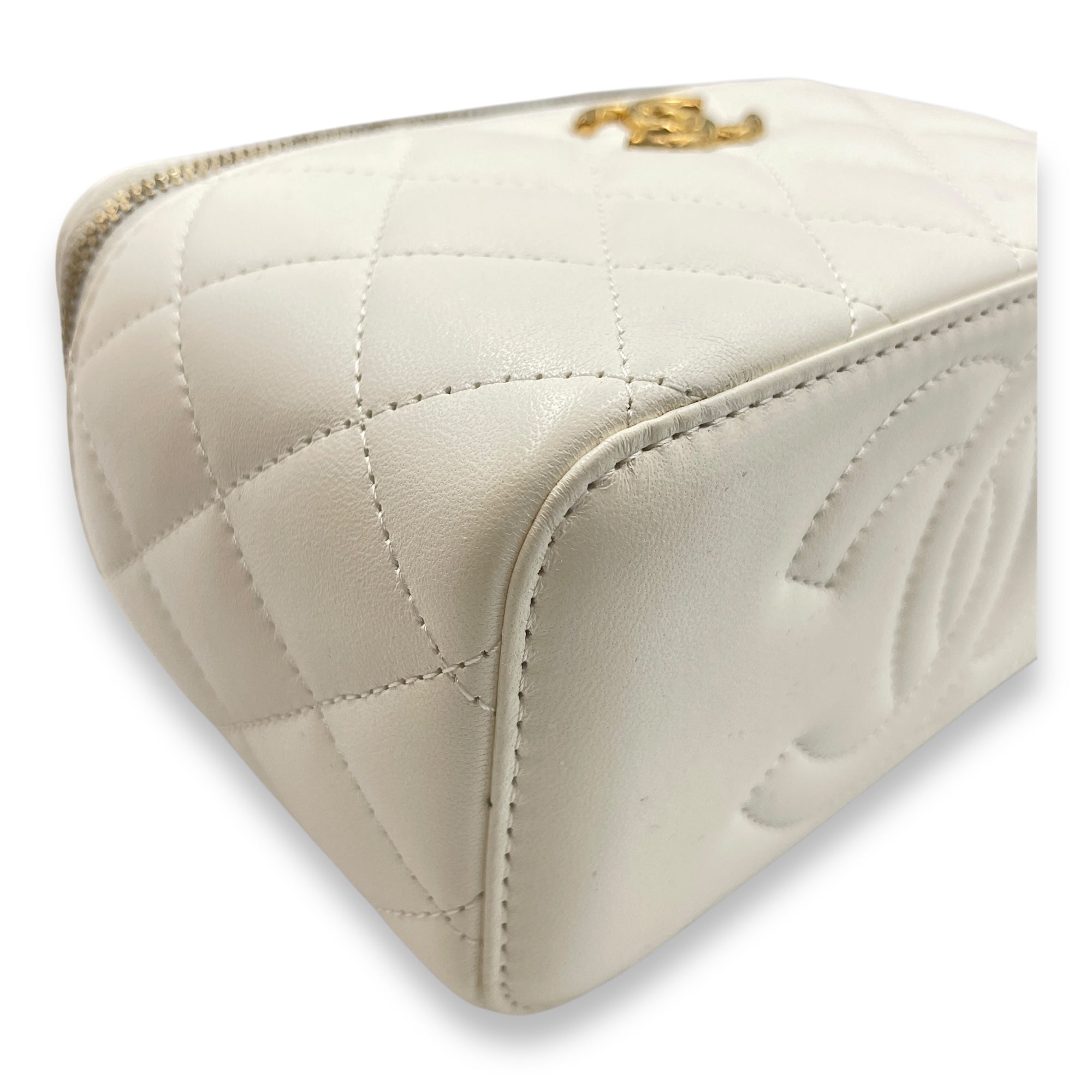 Vanity White Crossbody Bag in Lambskin, Gold hardware