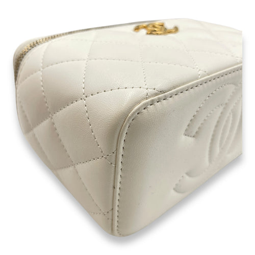 Vanity White Crossbody Bag in Lambskin, Gold hardware