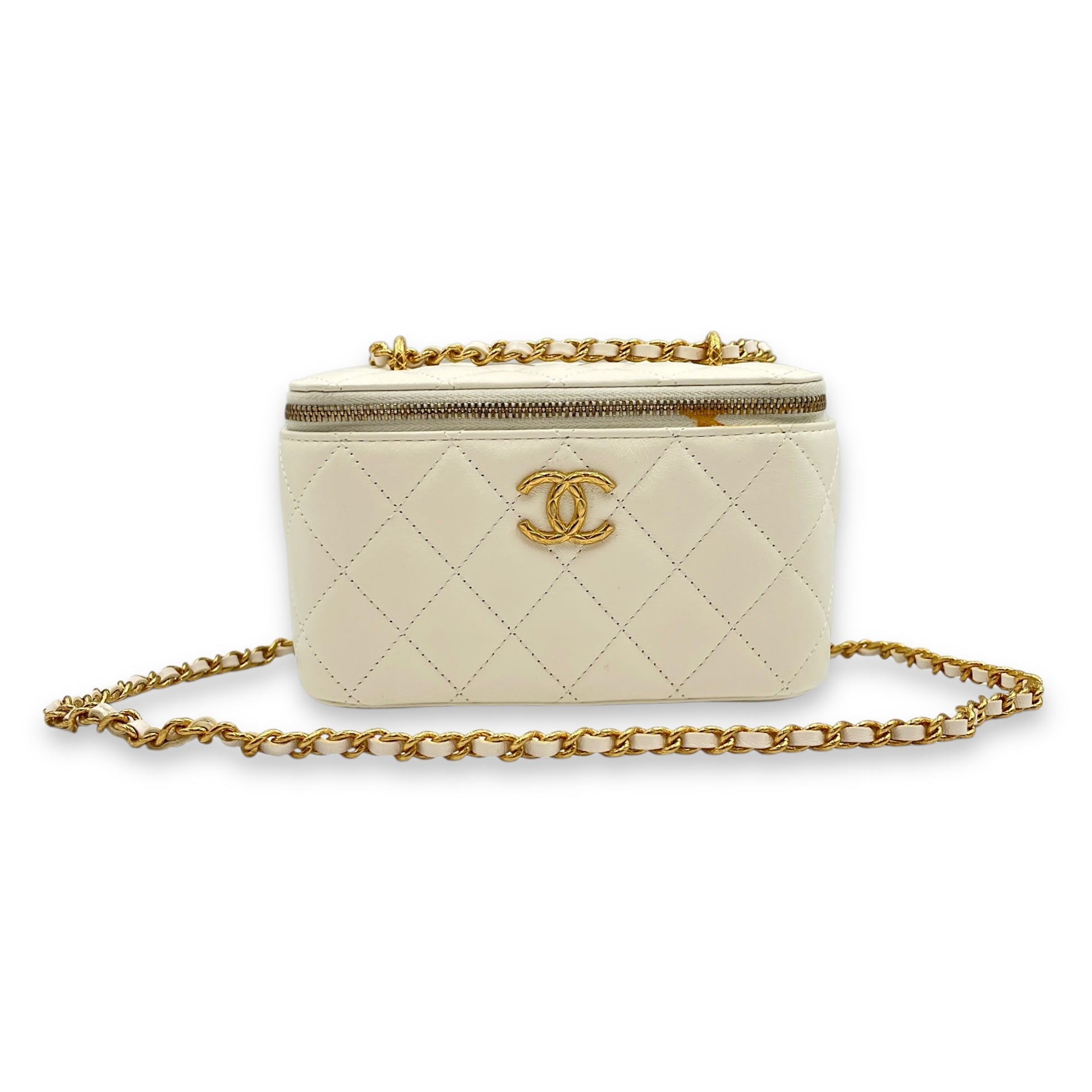 Vanity White Crossbody Bag in Lambskin, Gold hardware