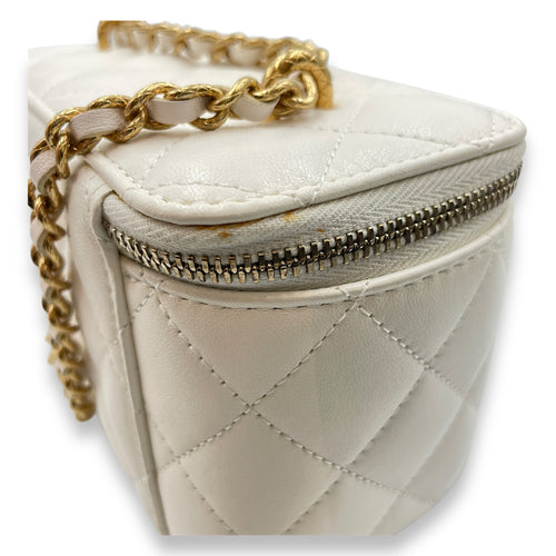 Vanity White Crossbody Bag in Lambskin, Gold hardware