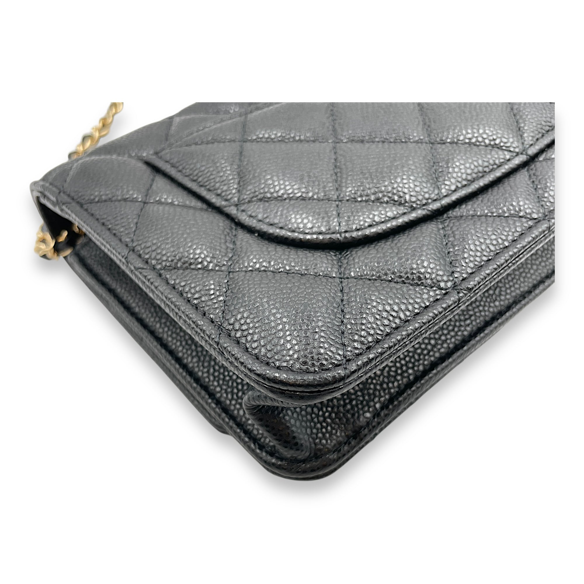 Wallet on Chain Black Crossbody Bag , Gold hardware