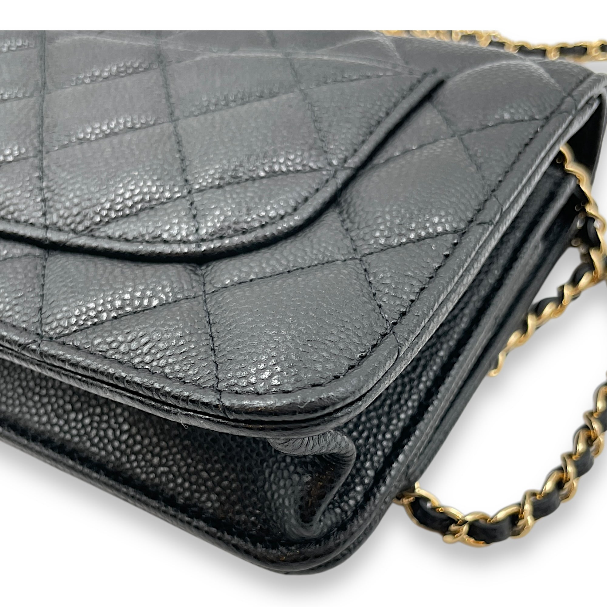 Wallet on Chain Black Crossbody Bag , Gold hardware