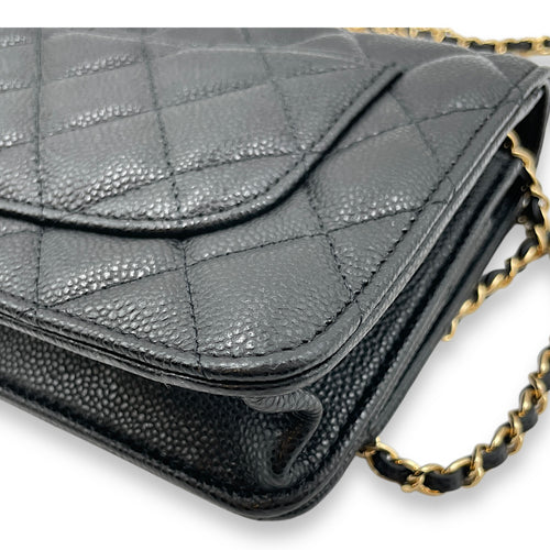 Wallet on Chain Black Crossbody Bag , Gold hardware