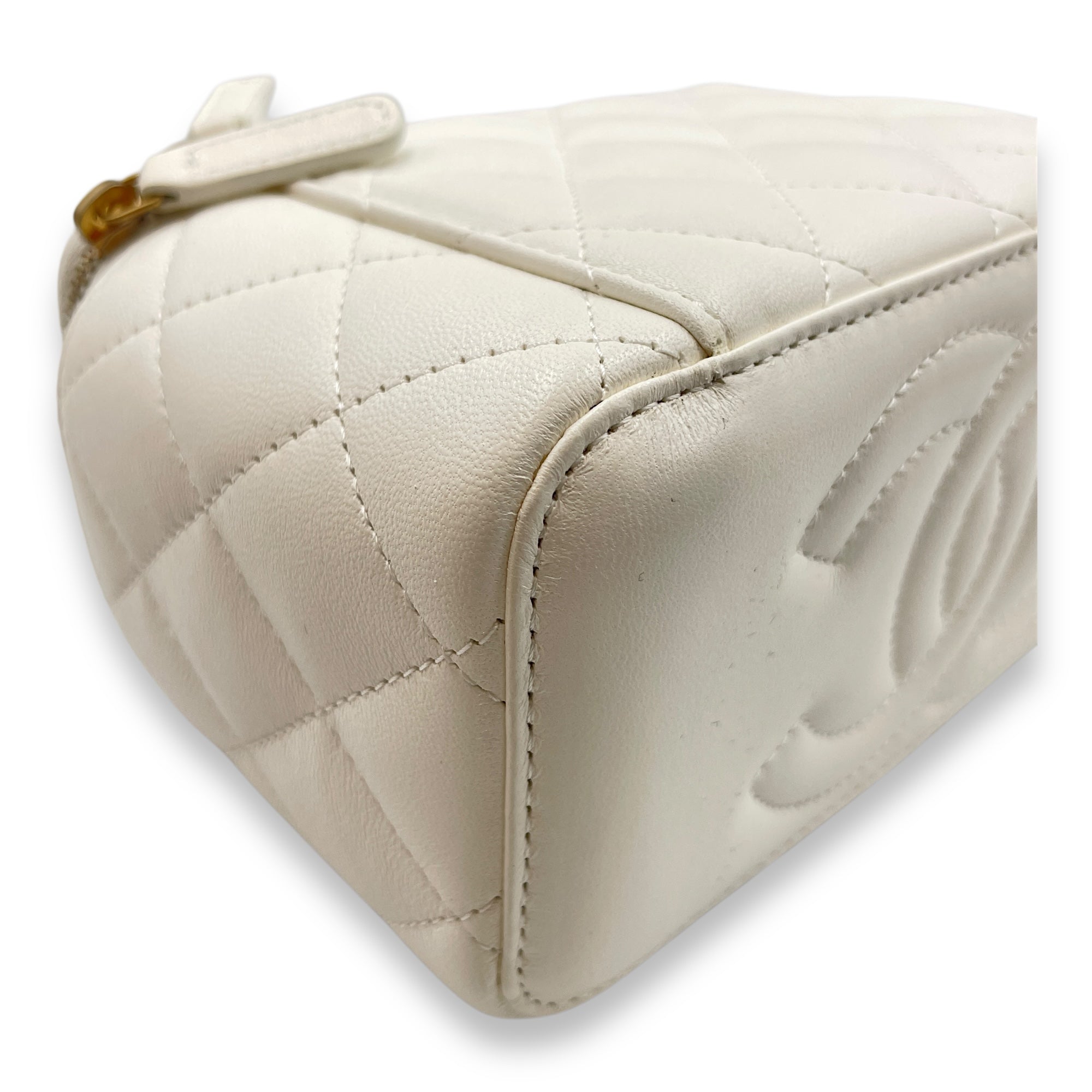 Vanity White Crossbody Bag in Lambskin, Gold hardware