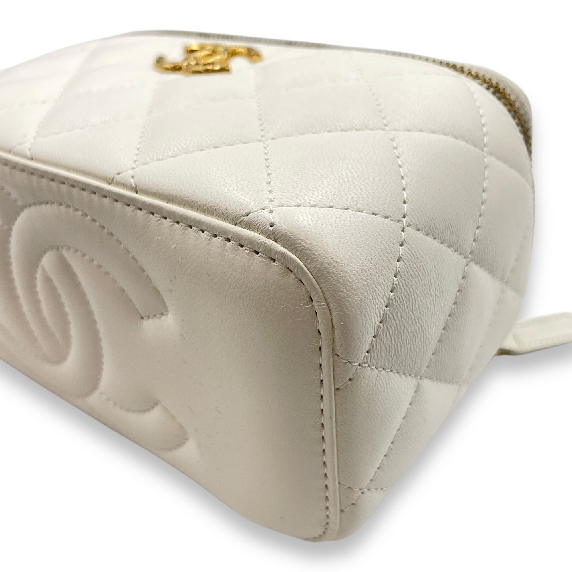Vanity White Crossbody Bag in Lambskin, Gold hardware