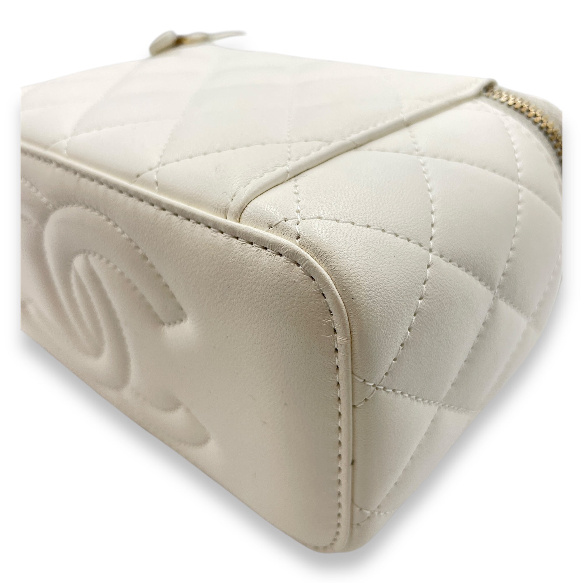 Vanity White Crossbody Bag in Lambskin, Gold hardware
