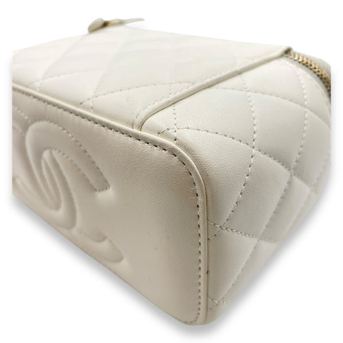 Vanity White Crossbody Bag in Lambskin, Gold hardware